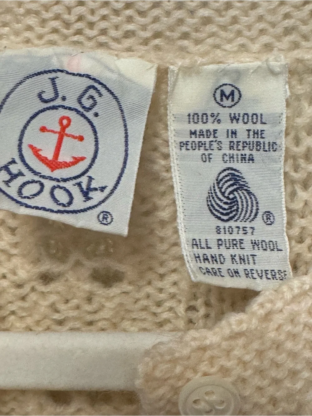 J.G. HOOK | Vintage Cream Cable Knit Button-Front Women's Sweater / Size M